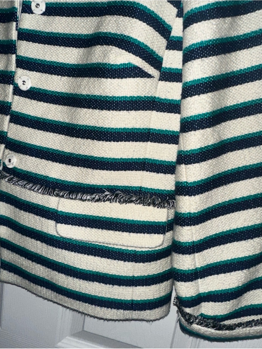 Talbots Navy, Teal & Cream Striped Boxy Cardigan size 4 - Picture 5 of 7